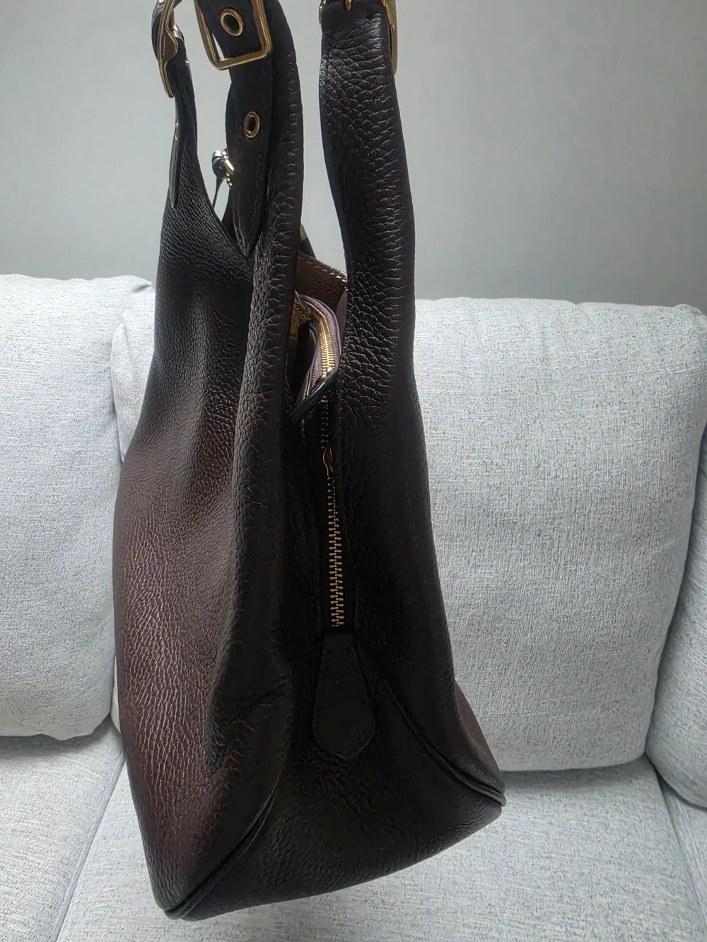 Coach Dark Brown Pebbled Leather Hobo with Gold Hardware